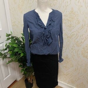Loft EUC Jean/blue color ruffled blouse in size XS